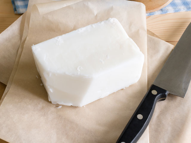 A block of beef tallow waiting to be turned into soap