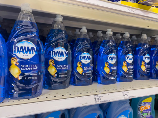 Several bottles of Dawn Dish Soap