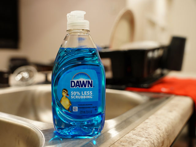 A bottle of Dawn Dish soap resting on a countertop