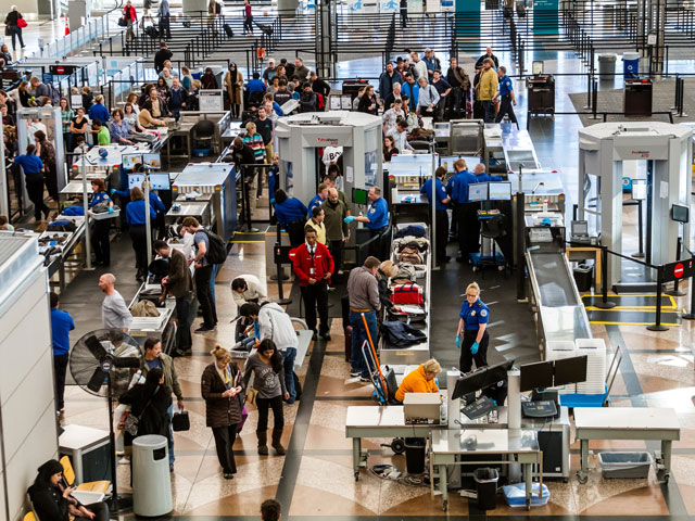 A TSA Airport Security checkpoint screening out items you can't take on planes